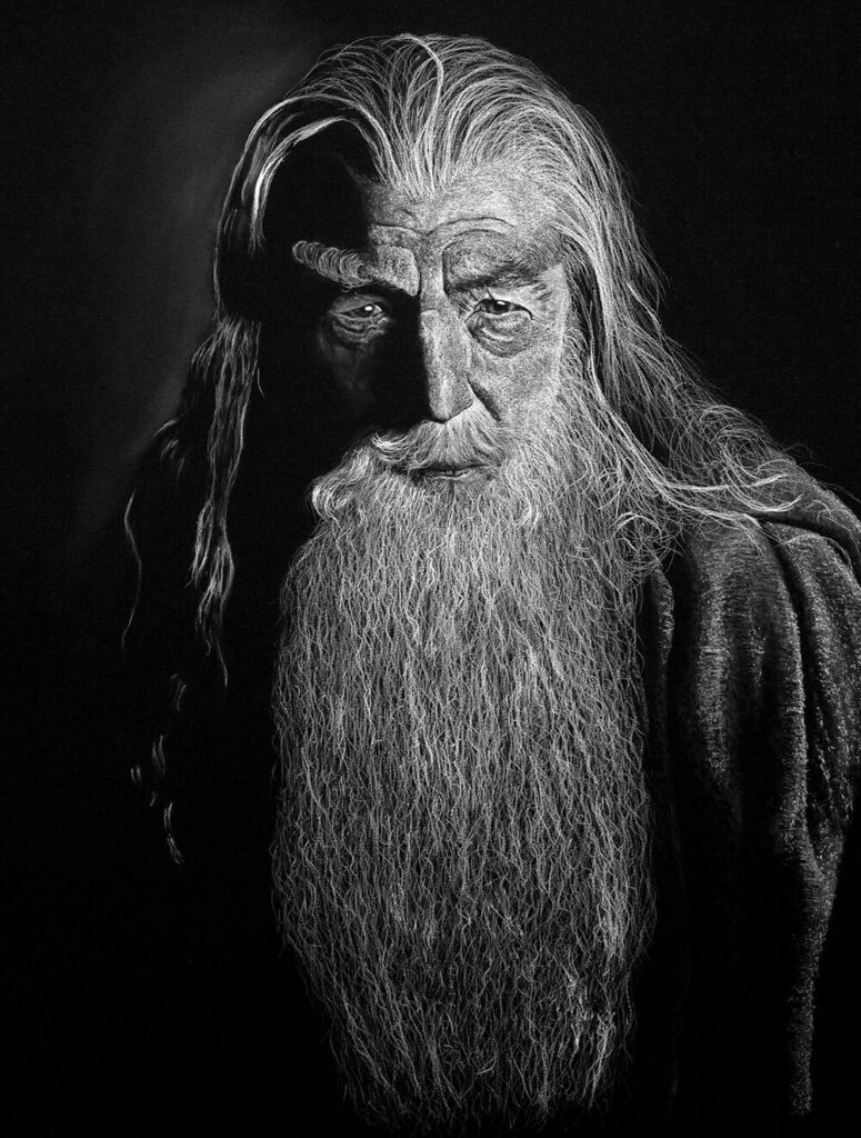 Charcoal drawing of Gandalf the Grey by JR Thomas