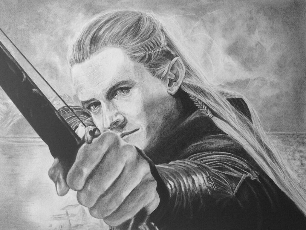 Charcoal drawing of Orlando Bloom as Legolas