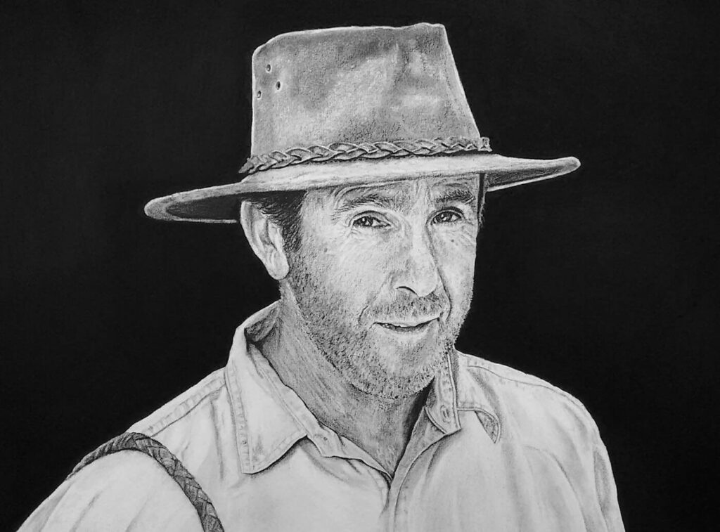Charcoal drawing of Russell Coight by JR Thomas